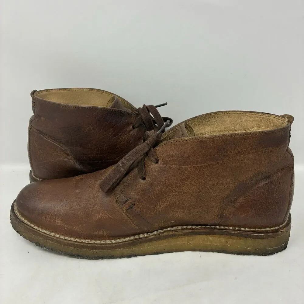 Frye Phillip Crepe Chukka Boots Brown Leather Mens Size 10D With Lace-Up Closure